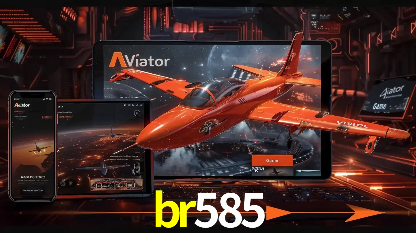 Apresentação tecnológica do jogo Aviator com um avião saindo da tela de um tablet, demonstrando a experiência imersiva em múltiplos dispositivos no br585.