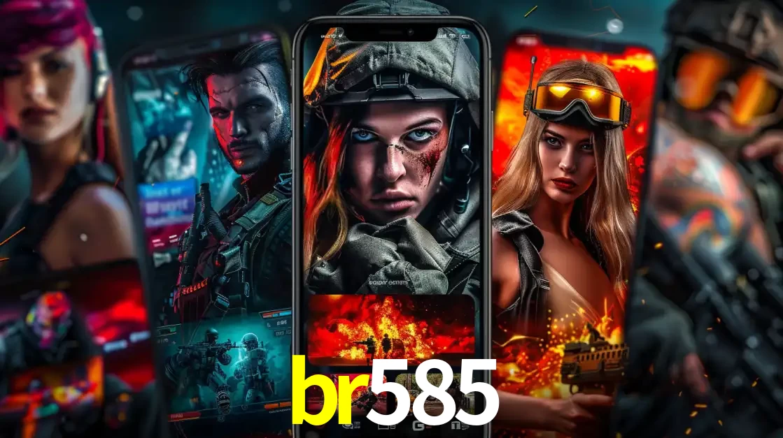 Montagem de telas de celular mostrando diversos personagens, masculinos e femininos, de um jogo de tiro, ilustrando a diversidade de equipes de e-sports para apostar no br585.