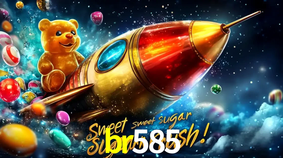 Arte promocional do jogo de slot Sugar Rush, com um urso de pelúcia em um foguete viajando pelo espaço de doces, um dos jogos divertidos disponíveis no cassino br585.